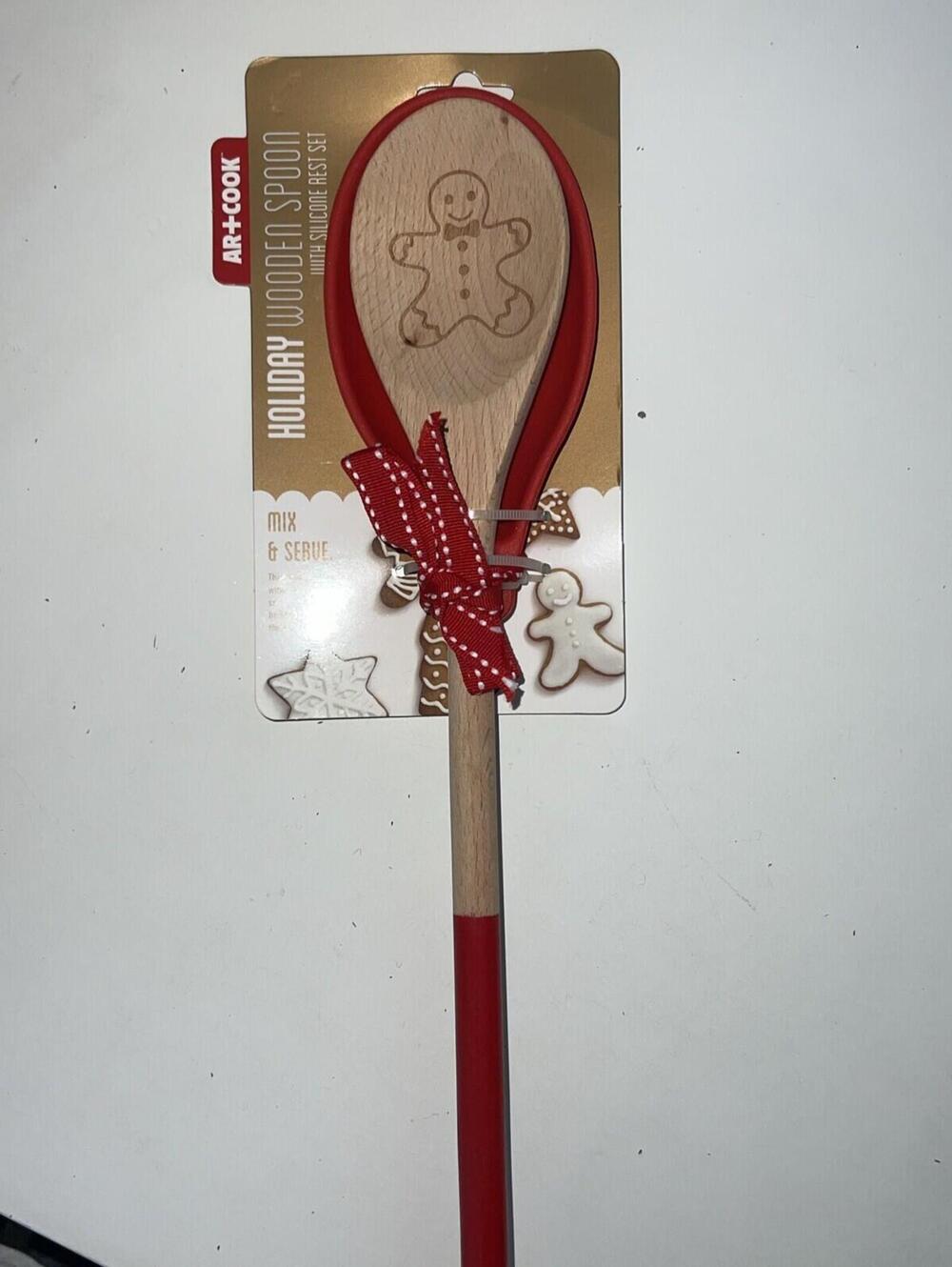 Art & Cook Wood Cooking Spoon with Silicone Spoon Rest, Snowman